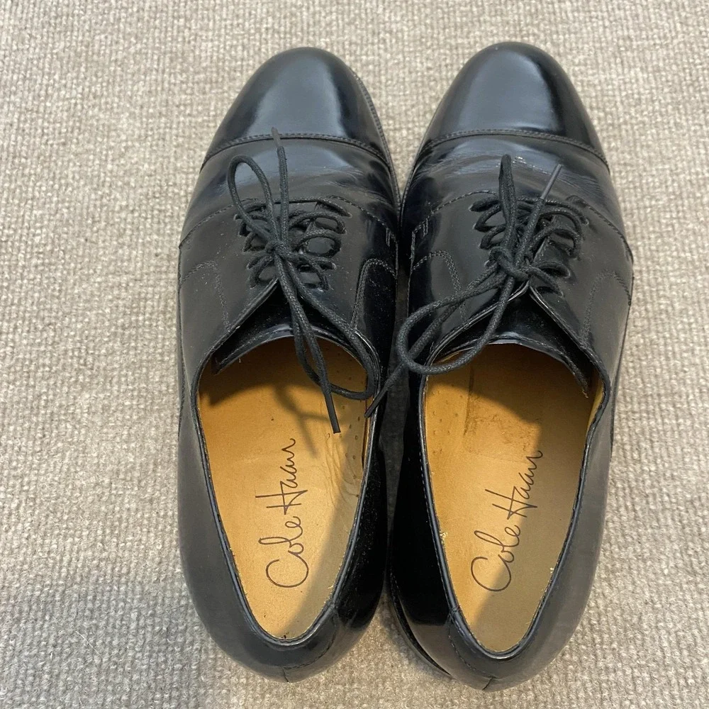 Cole Haan Shoes Mens Size 10.5 M Black Leather Cap Toe Derby Dress C07606